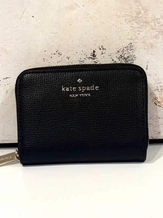 Kate Spade Zip Around Black Pebbled Leather Zip-Around Wallet Never Used - Picture 1 of 7